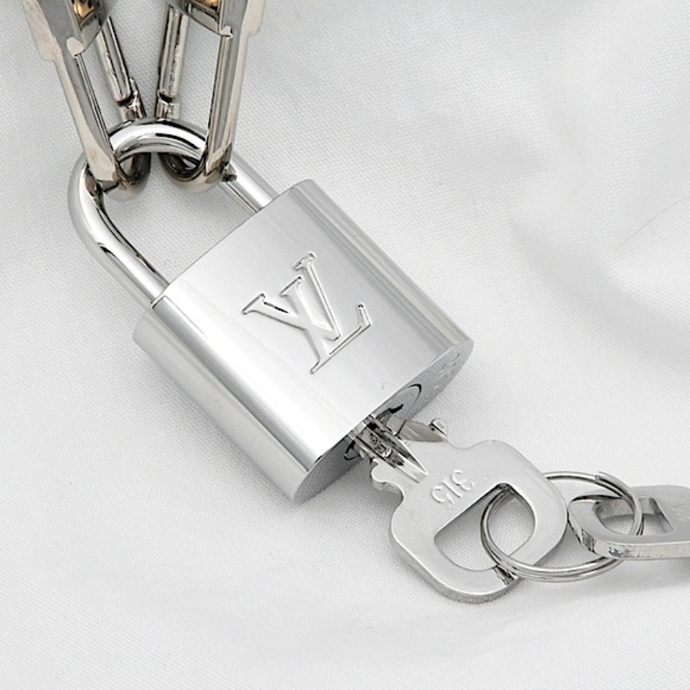 Authentic Louis Vuitton SILVER Lock & Keys Necklace #315 NEW Long & Short Chain - Picture 2 of 11